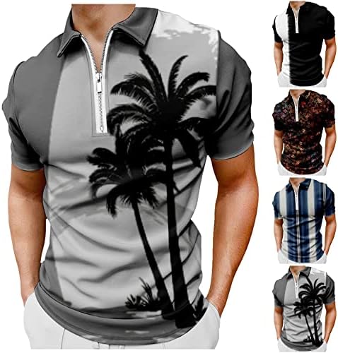 Поло кошули Rtrde Поло за мажи со кратки ракави нагоре кошули хавајски стил патенти кошули летни маици