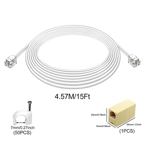 2PACK 100FT Телефон Продолжувачки кабел Машки до машки телефонски рамен кабел со стандарден приклучок RJ11 6P4C и 2 во-линија спојници 100 парчиња