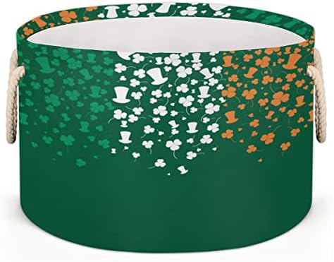 Ирска знаме Големи тркалезни корпи за корпи за перење алишта со рачки ќебе корпа за складирање за полици за бања за организирање на расадници