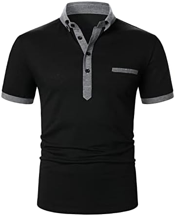 Феесон машки патент Поло кошули случајни тенок фит плетена голф кошула во боја блок памук врвови
