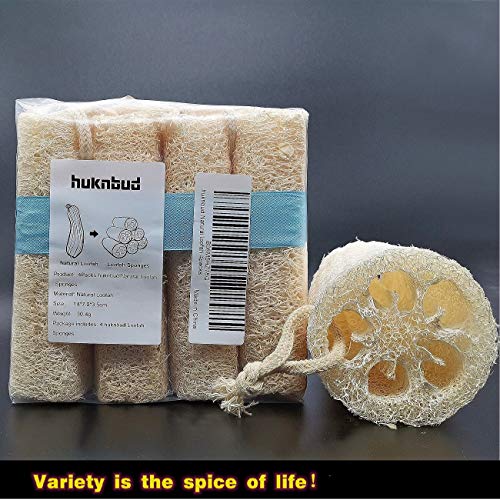 Huknbud природен лоуф сунѓер （4 пакувања5 инчи) ， користете во кујната за чистење прибор или во бањата за да се искапат, 5 φ3,2 инчи,