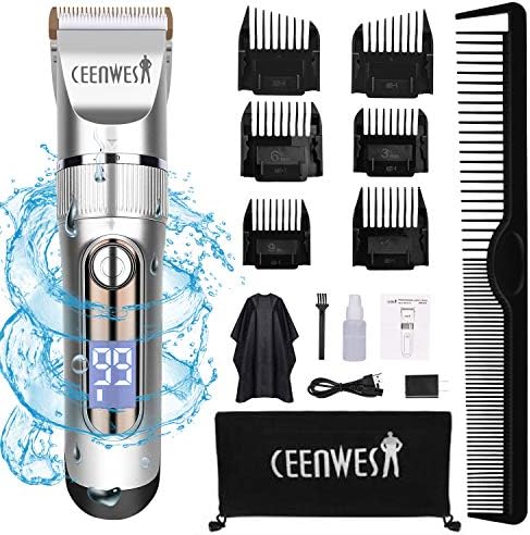 Ceenwes Професионални Машинки За Коса Безжичен Тример За Коса Комплет За Сечење Коса Со Низок Шум Тример ЗА Брада IPX7 Водоотпорна Машина За