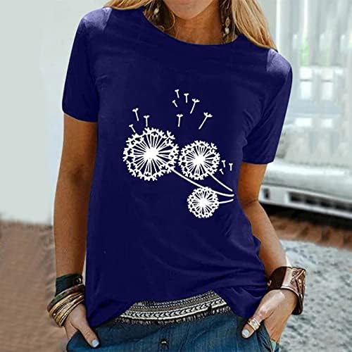 Убст жени обични кошули за печатење на сончоглед дами кратки ракави o вратот Туника маица блузи со врвови на врвови лето лето