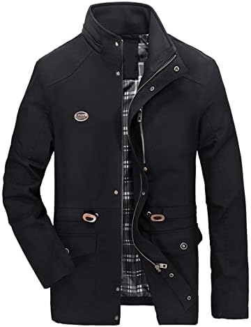 Зимска јакна за мажи поштеди качулки плус големина топло задебелен ров со палто на палто, копче надолу со ветерно -палто со џеб