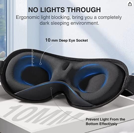 Маска за очи за спиење, 3Д затемнување, прилагодлива маска за спиење