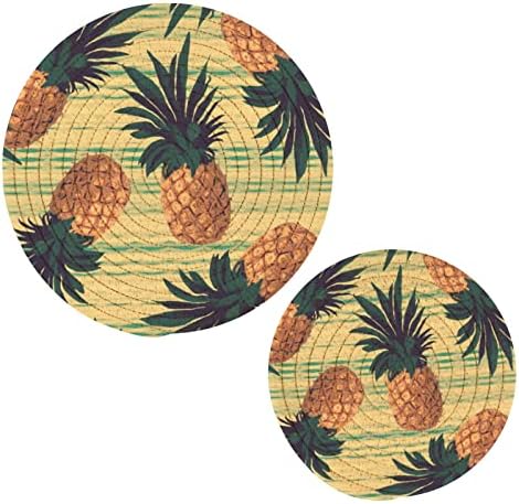 Алаза Гроздобер ретро тропски ананас на патолдери Тривети поставени памучни држачи за топла тенџере поставени на крајбрежни куќи,