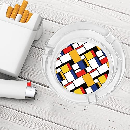 Мондријански стил стаклени пепелници за цигари и цигари, држач за табела за табела за табела за декорација на маса