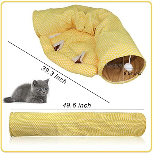 Андикер Тунели за мачки за затворени мачки со МАТ, 2 во 1 склопување и патент одвојлив мек кревет со мачки со кадифен топка, интерактивна