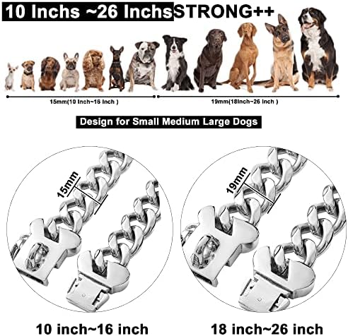 Јака За Кучиња Со Сребрен Синџир 19мм Нерѓосувачки Челик Кубанска Јака За Кучиња Со Сигурна Брава Сребрена Метална Јака За Синџир