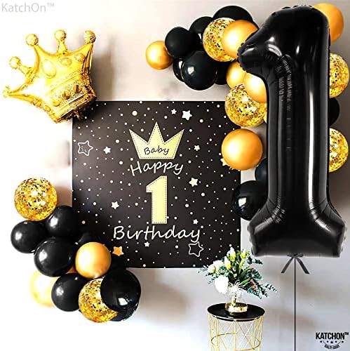 Џиновски Црн 1 Балон За Прв Роденден-40 Инчи, Еден Среќен Пријателе Роденденски Украси | Црн Еден Балон За Прв Роденден | Еден Кул
