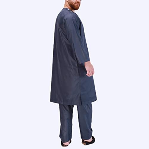 Машка костум Муслиманска облека Долга ракав Кафтан Топ кошула со панталони Арапска молитва Облека за еид Облека 2 парчиња