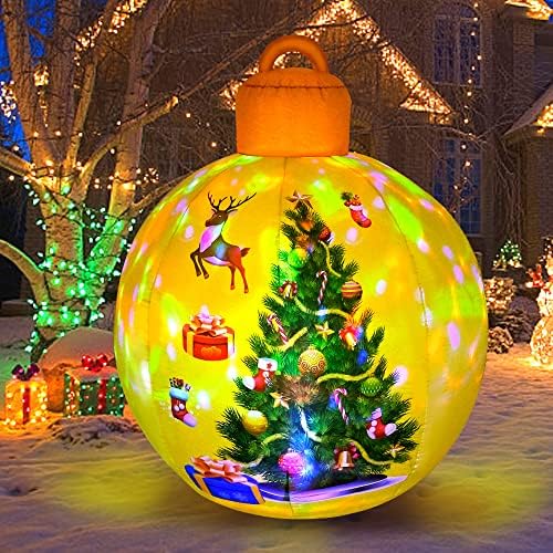 Божиќни надуени топки на отворено украси 5ft blow up Надупете ја божиќната украс топка со шема на Божиќно дрво украсена за затворен и отворен празник за забави