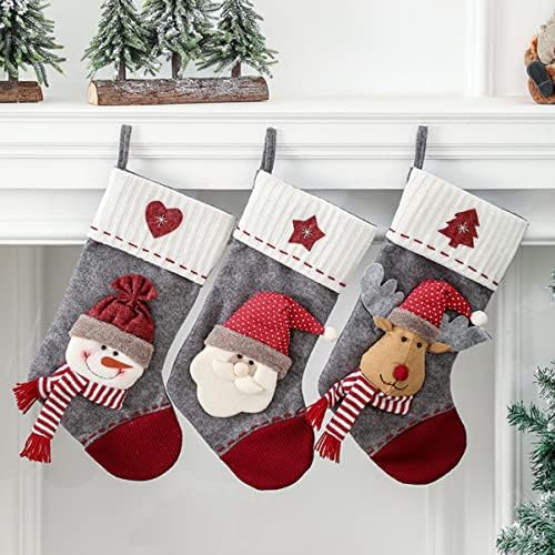 Абаодам 3 парчиња третираат празници за одмор слатки санта со приврзоци чорапи за држач торба што виси подарок wallидно дрво огниште