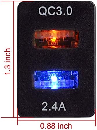 Cllena Dual USB Port QC3.0 & 2.4A Брзи адаптер за приклучок за полнач за пакет за Toyota, компатибилен со мобилниот телефон iPad PDA лаптоп GPS итн.