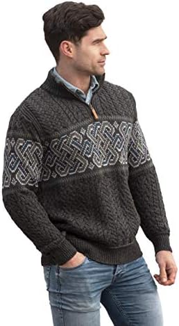 Аран занаети машки ирски кабел плетен половина зип џемпер џемпер