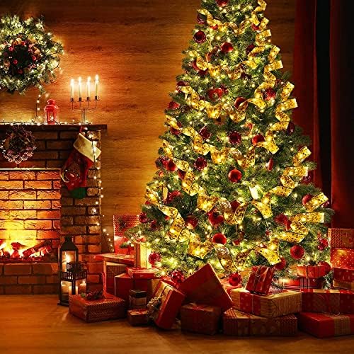 Lefutizn новогодишна елка лента самовила, злато 16ft/ 5m 50 LED светла батерија со двојно слој бакарна жица лента лакови од самовила