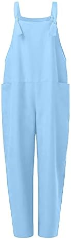 Ruziyoog Women'sенски Baggy Plus Size Cleans летен лесен лабава цврста боја памучна постелнина со широки панталони за нозе со џеб