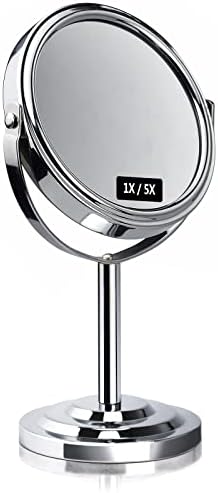 Биро Шминка Лупа Огледало 1x/5x, 8-инчен Двострано Маса Козметички Огледало Со Штанд 360 Степен Вртливата Голема Суета Огледало За