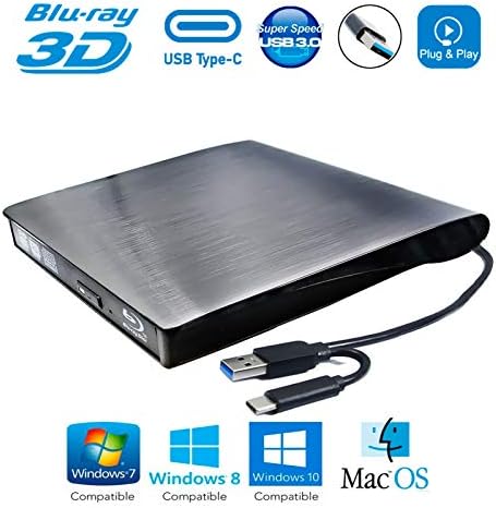 USB-C Пренослив Надворешен Blu-ray Писател Плеер Диск, За Леново Лаптоп ThinkPad X1 Јога Јаглерод 480 490 T490 E15 IdeaPad 3 340 S340 S145 L340, Pop-up 6X 3D BD-R ПОВТОРНО DL TL QL 8X DVD+ - RW RAM Режач