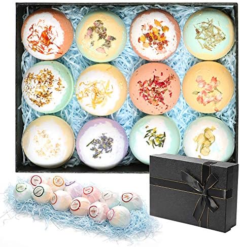 Подароци за бања бомби сет 12 парчиња рачно изработена бања бомба за жени што лебдат меурчиња за бања за роденденски роденденски ден