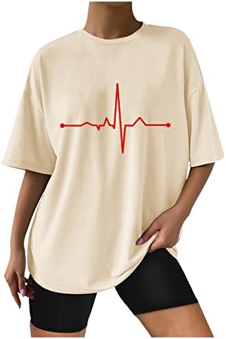 Женски графички маички обични летни маици врвови плус големина гроздобер кошули за туника, кратки ракави пулвер лабави блузи