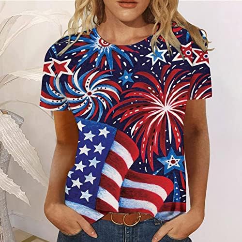 Печатена маица со американско Знаме За Блузи За Денот На Независноста На Жените Маица Со Кратки Ракави Со Кратки Ракави Обични Кошули
