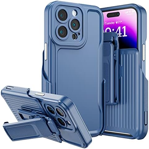 FACWEEK Компатибилен со iPhone 14 Pro Max Case Heavy Duty, Miliatry Crop Заштитна телефонска кутија со 360 ° ротирачки футрола и клип-футрола,