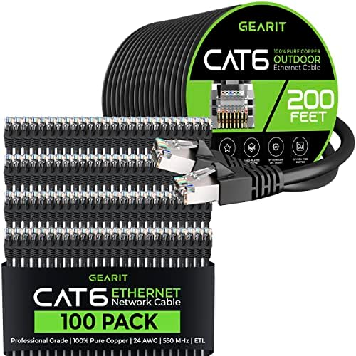 GearIT 100Pack 2ft Cat6 Етернет Кабел &засилувач; 200ft Cat6 Кабел
