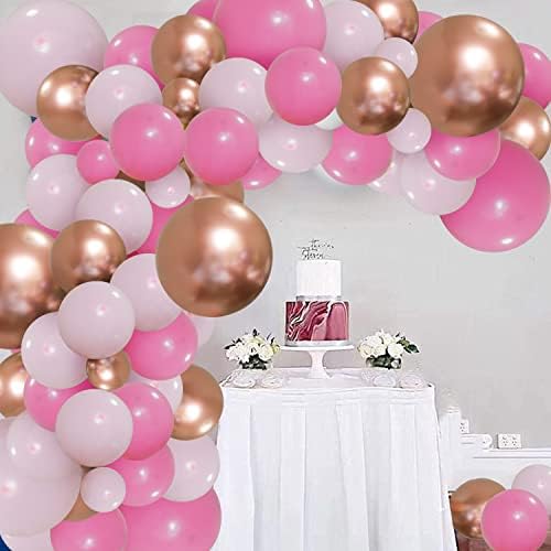 Tuoyi 173 парчиња роза црвена балон Гарланд лак комплет - розово црвено розово металик злато балони украси за принцеза свадба бебешки невестински туш роденденски укра?