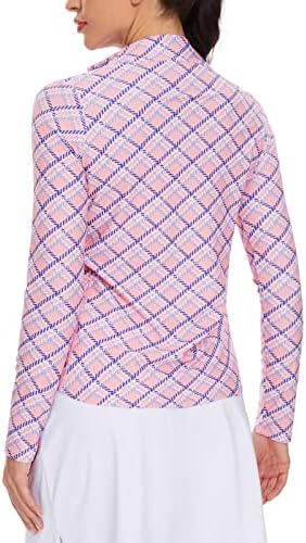 МОТЕПИ женска голф кошула со долг ракав Атлетик четвртина Зип пулвер Сонце заштита со џеб