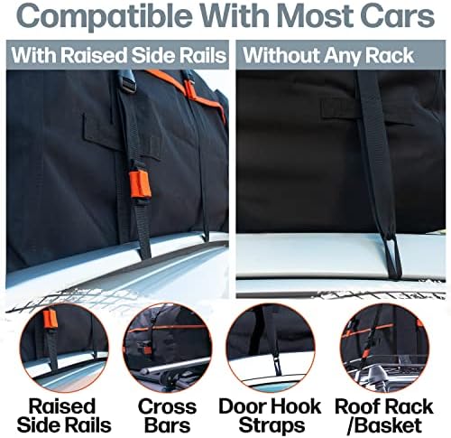 RoofPax 23 Cft. Дополнителна водоотпорна торба за носач на товар на покривот, двојно водоотпорни патенти, интегриран мат, 10 ленти