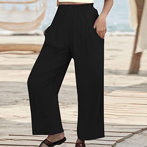 Летни капри панталони за жени женски обични цврсти панталони еластични половини удобни панталони со џебови