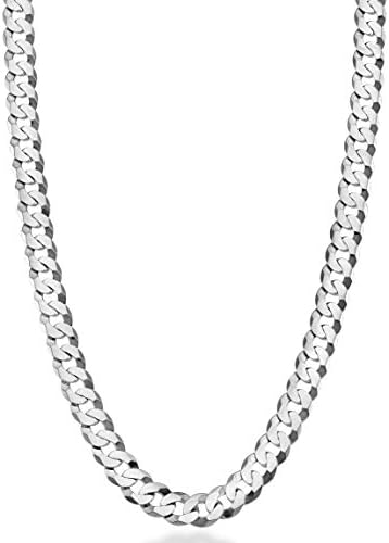 Miabella Solid 925 Стерлинг сребрен италијански 7мм дијамант исечен кубански врски со врски со ланец ѓердан за мажи жени
