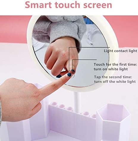 SDFGH LED Шминка Позадинско Осветлување Огледала со 3 Режими Светлина Допир Dimme Десктоп Со Кутија За Складирање Природна Светлина