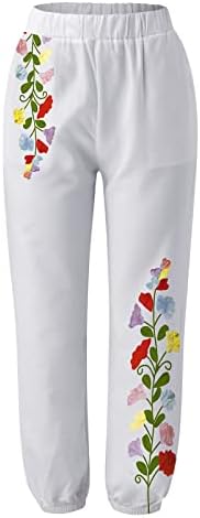 Женски Еластични Палацо Панталони Со Широки Нозе Печатење На Лисја Памучна Постелнина Растегливи Лабави Панталони Со Џебови