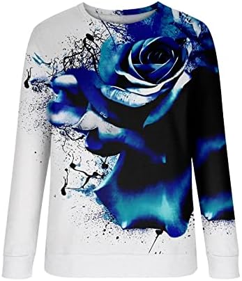 НОКМОПО Исечен Патент Качулка Женска Мода Секојдневен Печатење Со Долги Ракави Пуловер Со Тркалезен Врат Дуксери Топ Блуза
