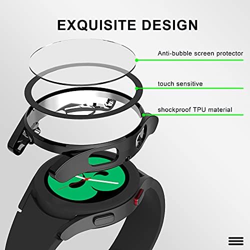 Beuxece 3 Пакет Капак За Smartgalaxy Watch 4 40mm/ 44mm, Мек Tpu Сеопфатен Браник Со Вграден Заштитник На Екранот, Јасен+Црн+Зелен, 44mm