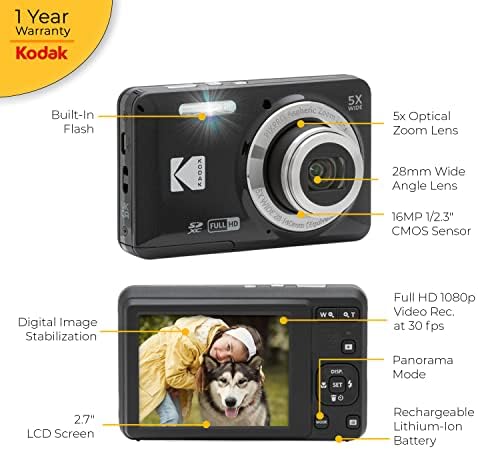 Kodak Pixpro FZ55 Дигитална камера + Црна точка и снимање на камера + Трансцендент 64 GB SD мемориска картичка + три-пати мемориска картичка