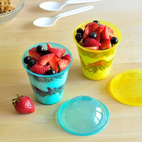 Младиот 7 Поставува Пластични Чаши За Јогурт, Пластични Чаши За Десерти За Повеќекратна Употреба Со Влошки и Капаци За Куполи, Пластични Чаши