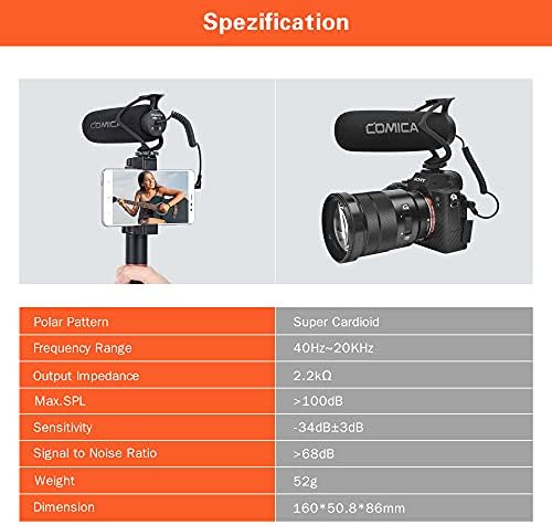 Comica CVM-V30 Lite Camera Photgun Microphone за Cannon Nikon Sony DSLR Camera и iPhone Android паметен телефон, Supercardioid