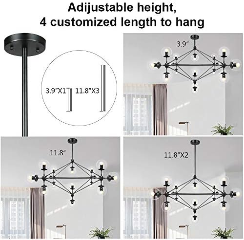Lampundit 15 Светлина Днк Лустерот Црна Завршница Со Глобус Стакло Сенка Модерни Големи Лустери За Трпезарија Дневна Соба Спална Соба, D58.