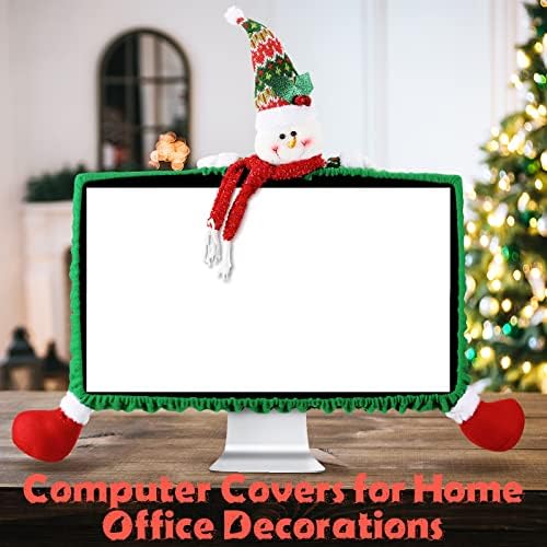 2 компјутери Божиќен компјутер Монитор за монитор Божиќна компјутерска монитор Граничен капак Санта Божиќен компјутер украси Снежен човек Компјутер екран на елас