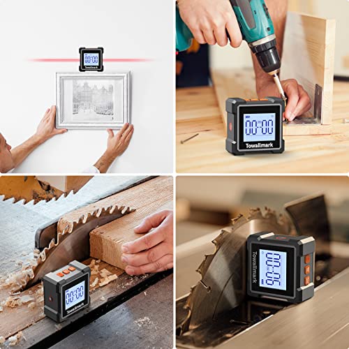 Пронаоѓач на дигитален агол, TowAllMark 3 во 1 кутија за дигитално ниво/Protractor/Inclinometer, 1,8 инчен LCD и 2 страничен магнетски