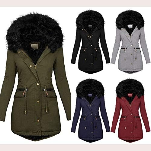 Случајни палта за жени Зима 2022 година Преголема јакна од пуфери, задебелен обложен палто руно топла надворешна облека со аспиратор за крзно