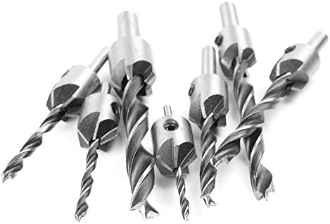 Mallofusa 7Pcs HSS 5 Флејта 3-10mm Countersink Вежба Битови Постави Reamer Дрво Шамфер Крајот Мелење Алатка