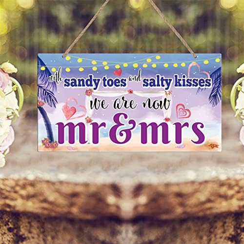 Какироти со песочни прсти солени бакнежи г-дин и г-ѓа-дрво знак на плажа свадба оженет знак 10x5 инчи свадба подарок цвет девојка декор