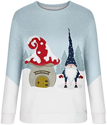Женски Божиќни џемпери смешни печатени маици со долг ракав пулвер обичен екипаж врвови лабава удобна Божиќна блуза