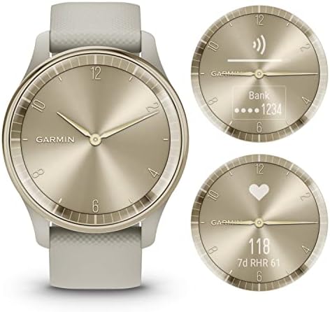 Носат 4U Garmin Vivomove Trend 40 mm Smartwatch, крем злато/француско сиво - 2023 unisex стилски аналогни фитнес хибриден часовник со паметни известувања, пакет на екранот на допир на екра?
