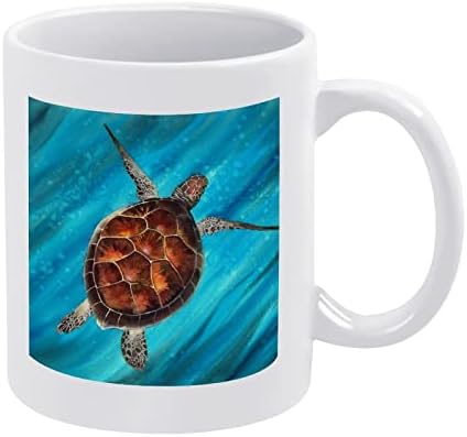 Шарени Пливање Морска Желка Керамичка Кригла Бело Кафе Чаши Шема Печатени Чај Чаша Со Рачка