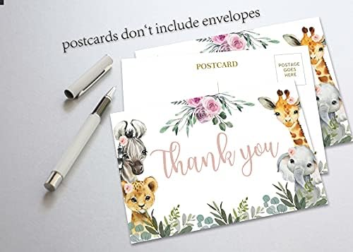 Јуансаил Сафари Бебе Туш Ви Благодариме Разгледници, Џунгла Животните Цветни Благодарност Пост Картички, 25 картички –